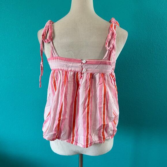 SZ Blockprints Emma Tank Pink Striped Tie Strap Swing Flowy Cotton Top Size M - Picture 5 of 6